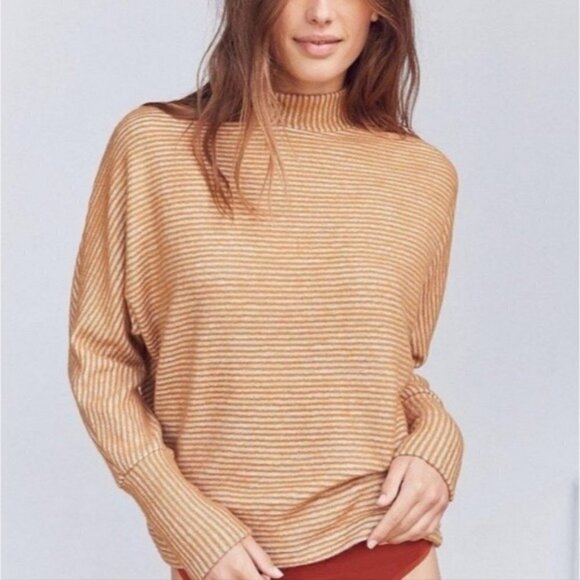 Urban outfitters sz M Out From Under Amelia brown Stripe Turtleneck Sweater - Picture 1 of 11
